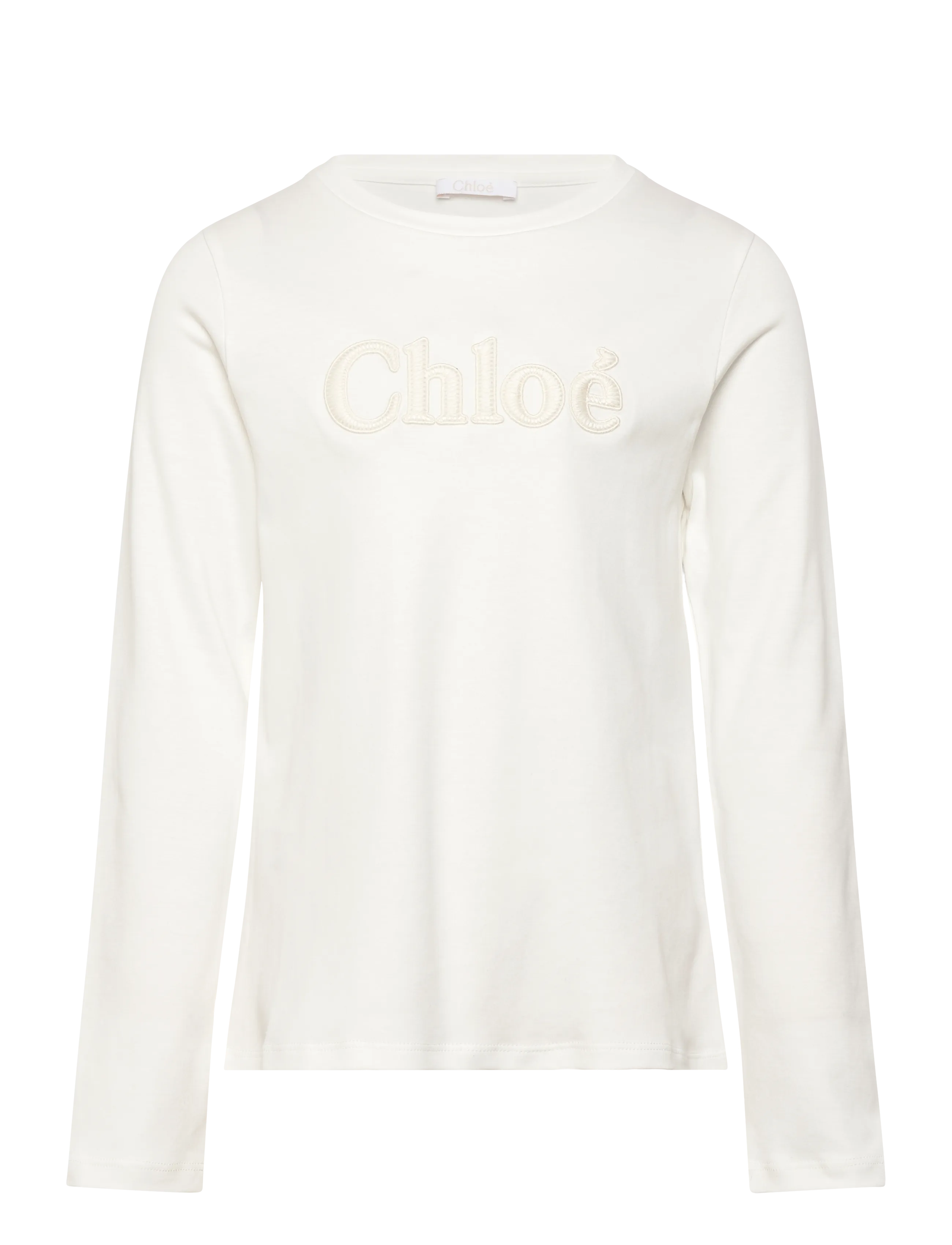 Chloé Girls Ivory Logo Long Sleeve Top - Clothing - WHITE / white