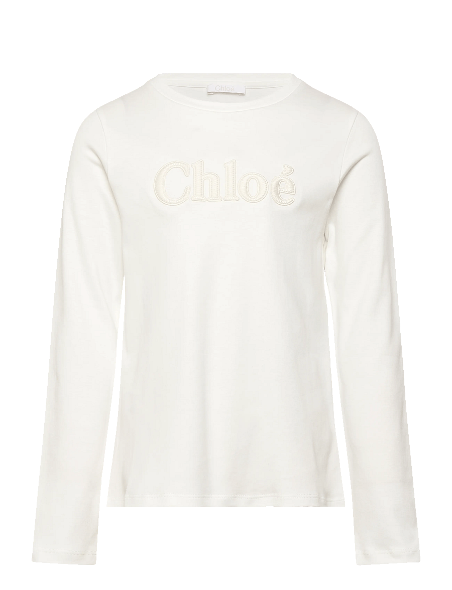 Chloé - Logo Long Sleeve Top - långärmade t-shirts - white - 0