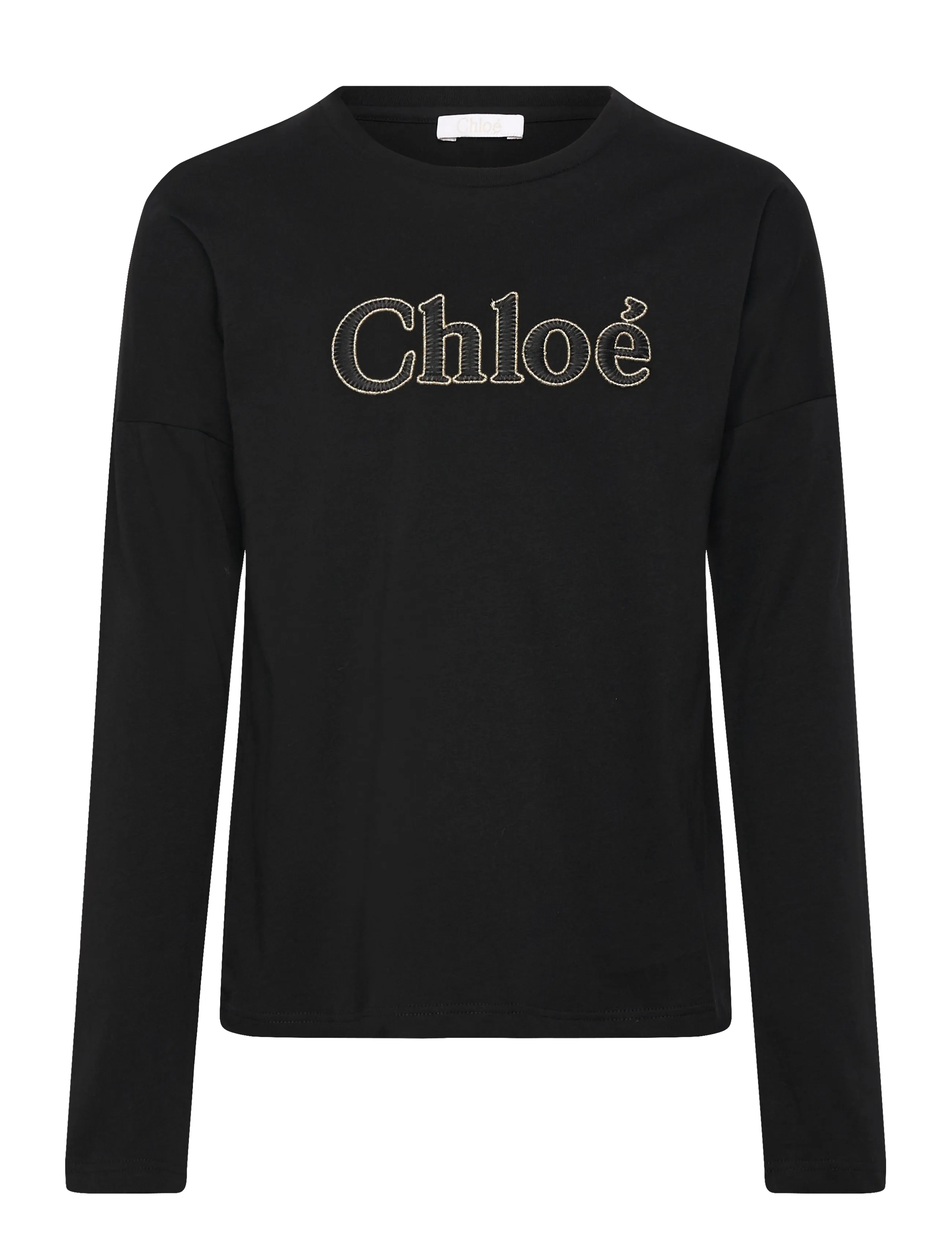 Chloé Logo Long Sleeve Top, 8 Y, T-shirts, Schwarz - Long-sleeved Kinder