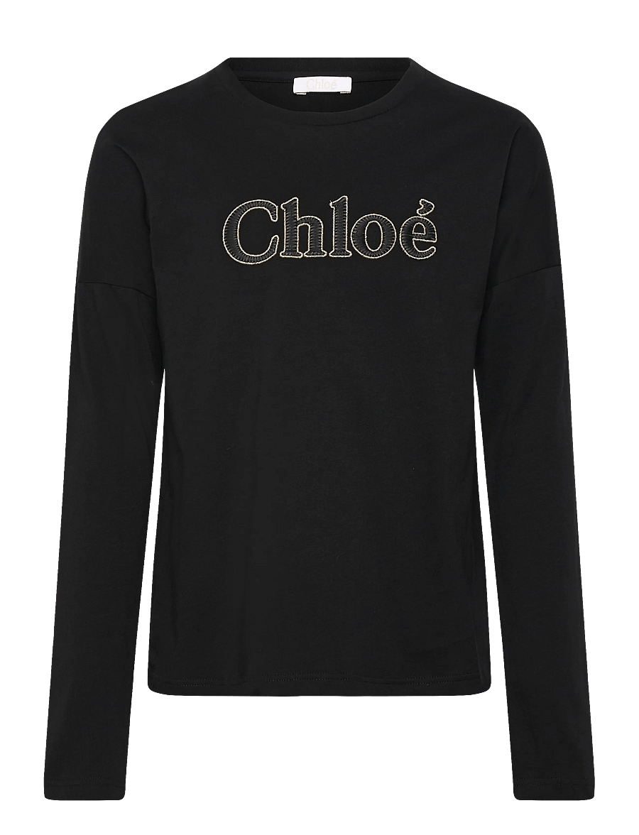 Chloé - Logo Long Sleeve Top - långärmade t-shirts - black - 0