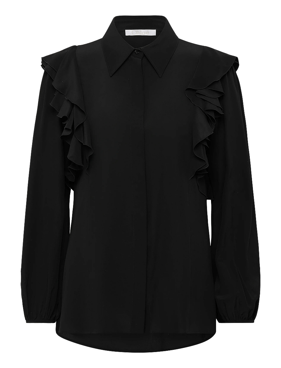 Chloé - Silk shirt with lace details - teksasärgid - black - 1