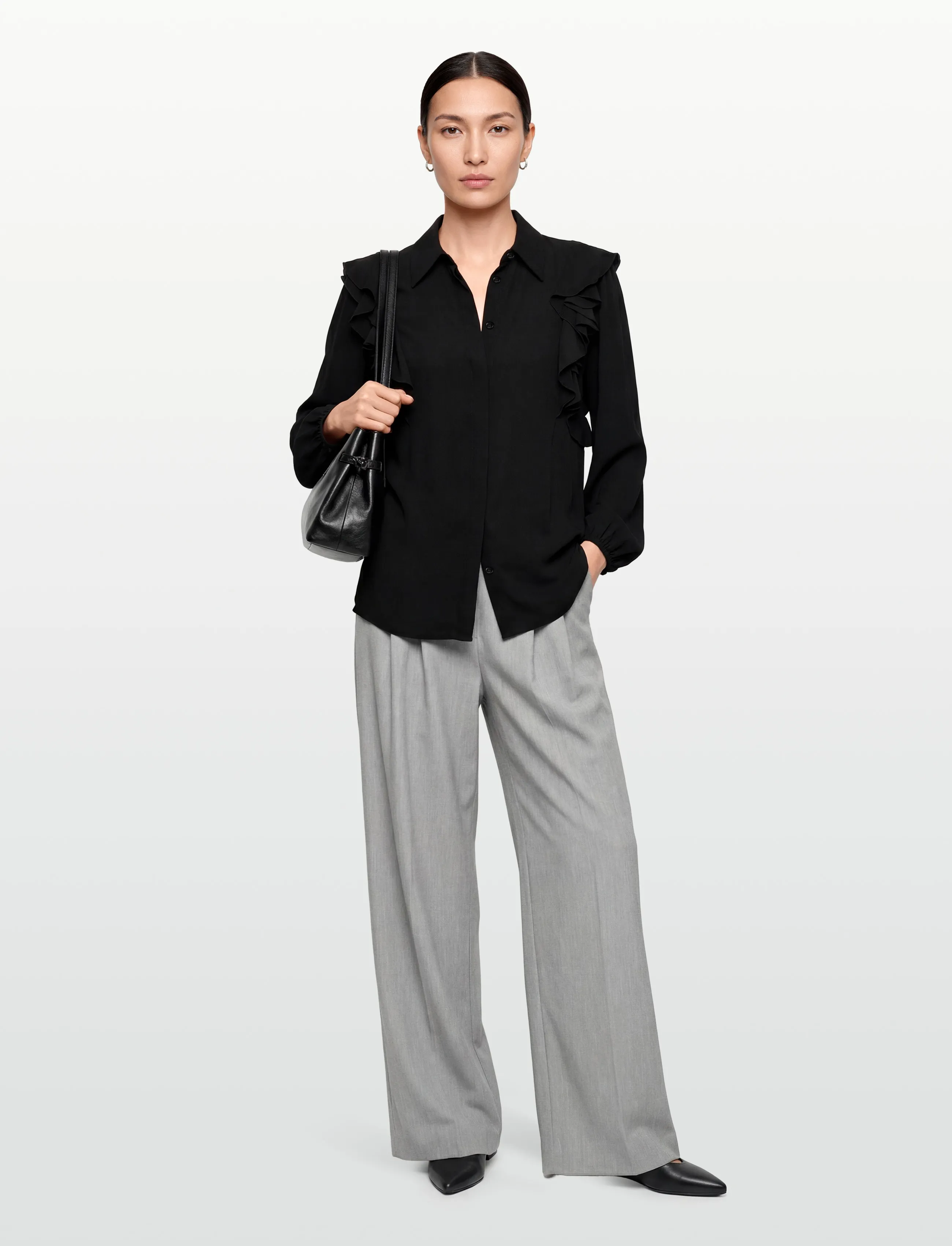 Chloé Silk Shirt With Lace Details, 42, Shirts, Schwarz - Long-sleeved, Frauen