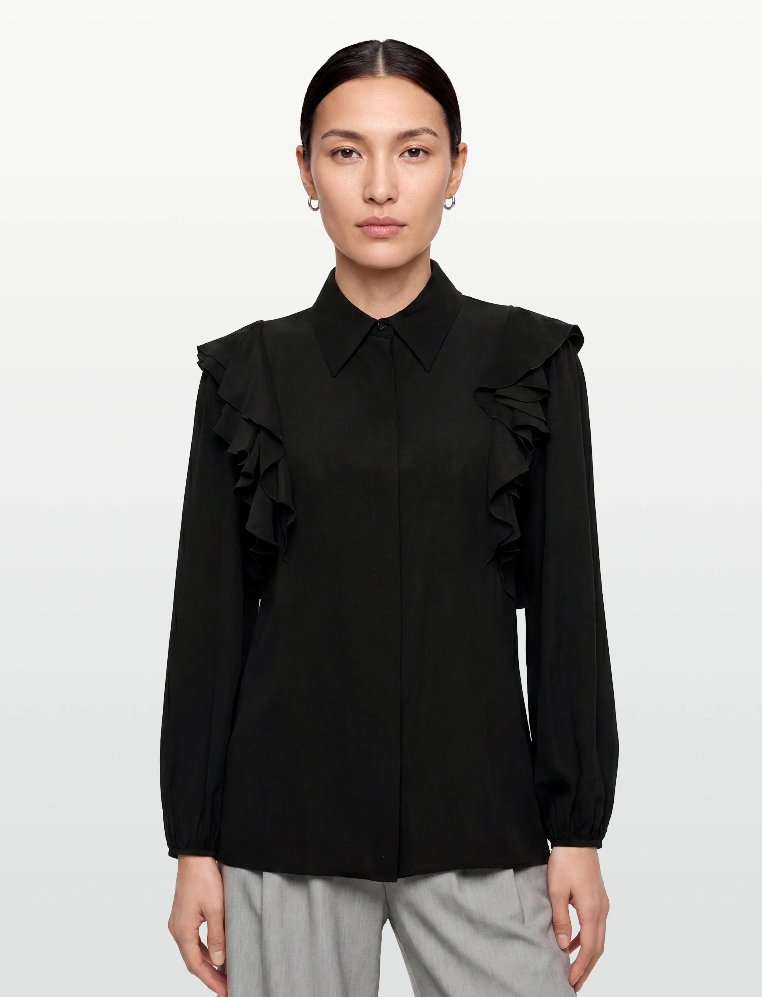 Chloé - Silk shirt with lace details - denim shirts - black - 3