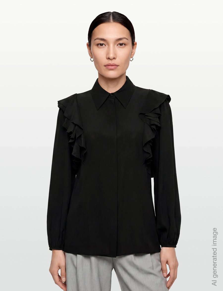 Chloé - Silk shirt with lace details - teksasärgid - black - 3