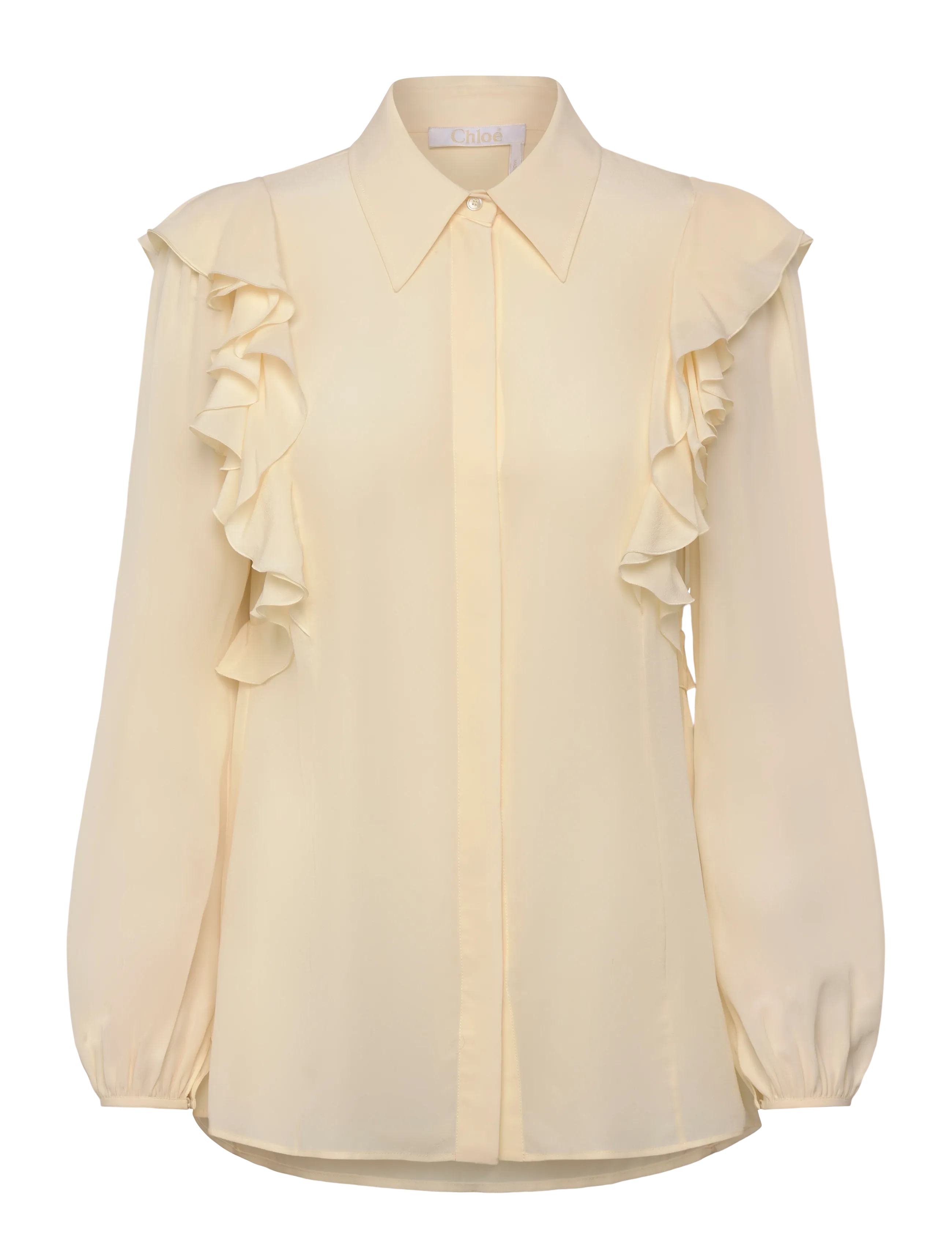 Chloé Silk Shirt With Lace Details, 38, Shirts, Creme - Long-sleeved, Frauen