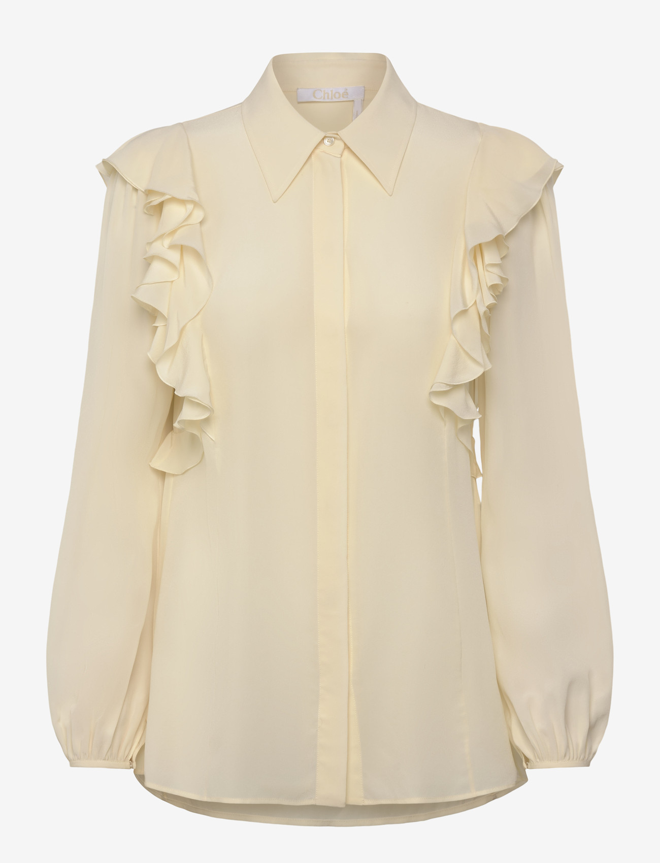 Chloé - Silk shirt with lace details - teksasärgid - white - 0