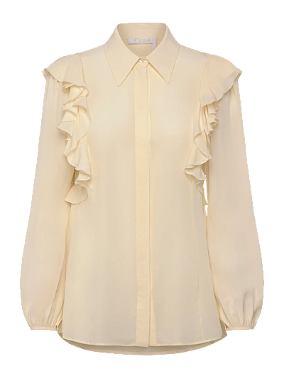 Chloé Silk shirt with lace details - Pikkade varrukatega särgid - WHITE / cream