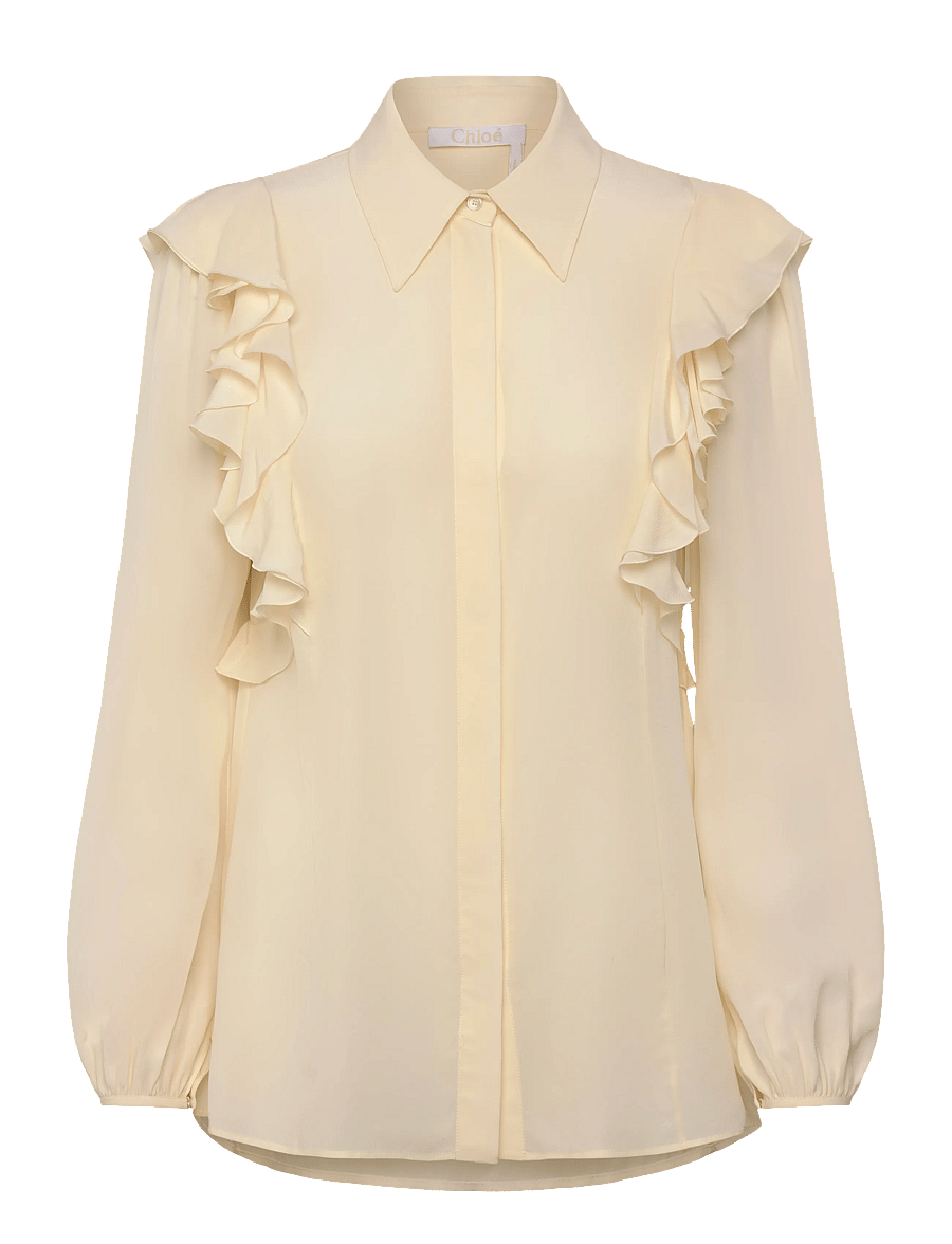 Chloé - Silk shirt with lace details - teksasärgid - white - 0