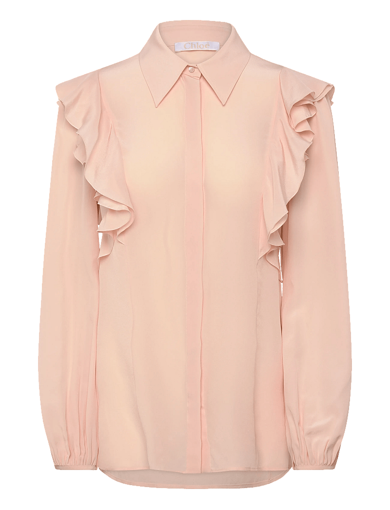 Chloé - Silk shirt with lace details - teksasärgid - pink - 1