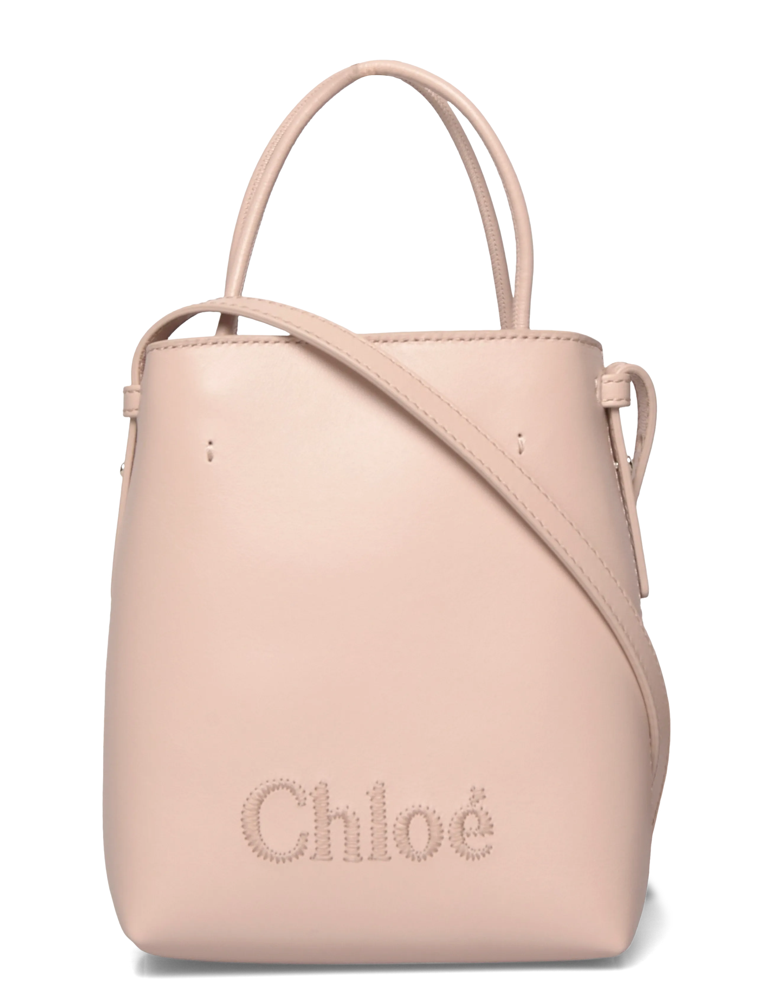 Chloé Micro Sense Leather Tote Bag - Shopper - BEIGE / pink/rose