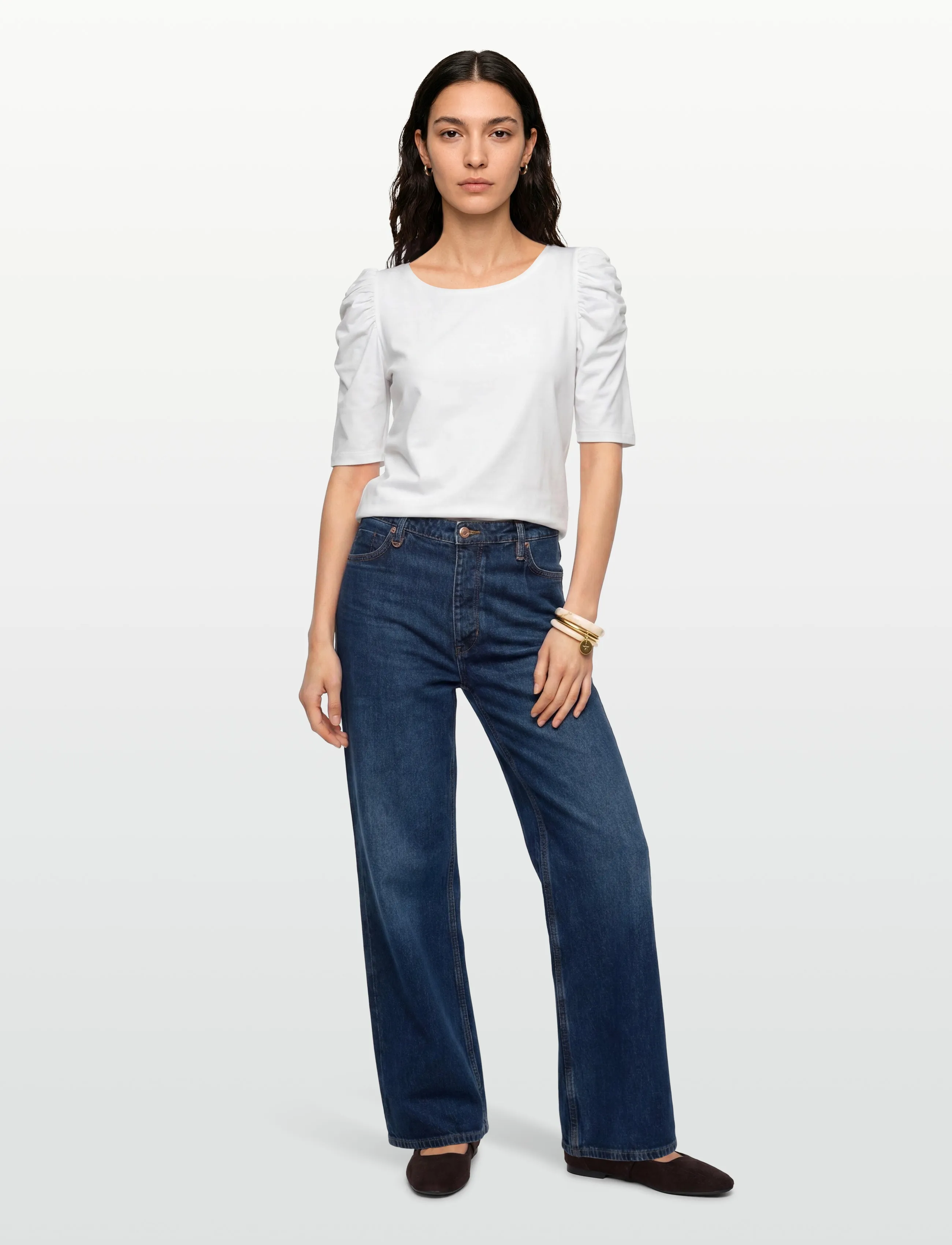 Claire Woman Cwadrienne, Kvinder, Rynket Ærme T-shirt, Hvid, Str: 34