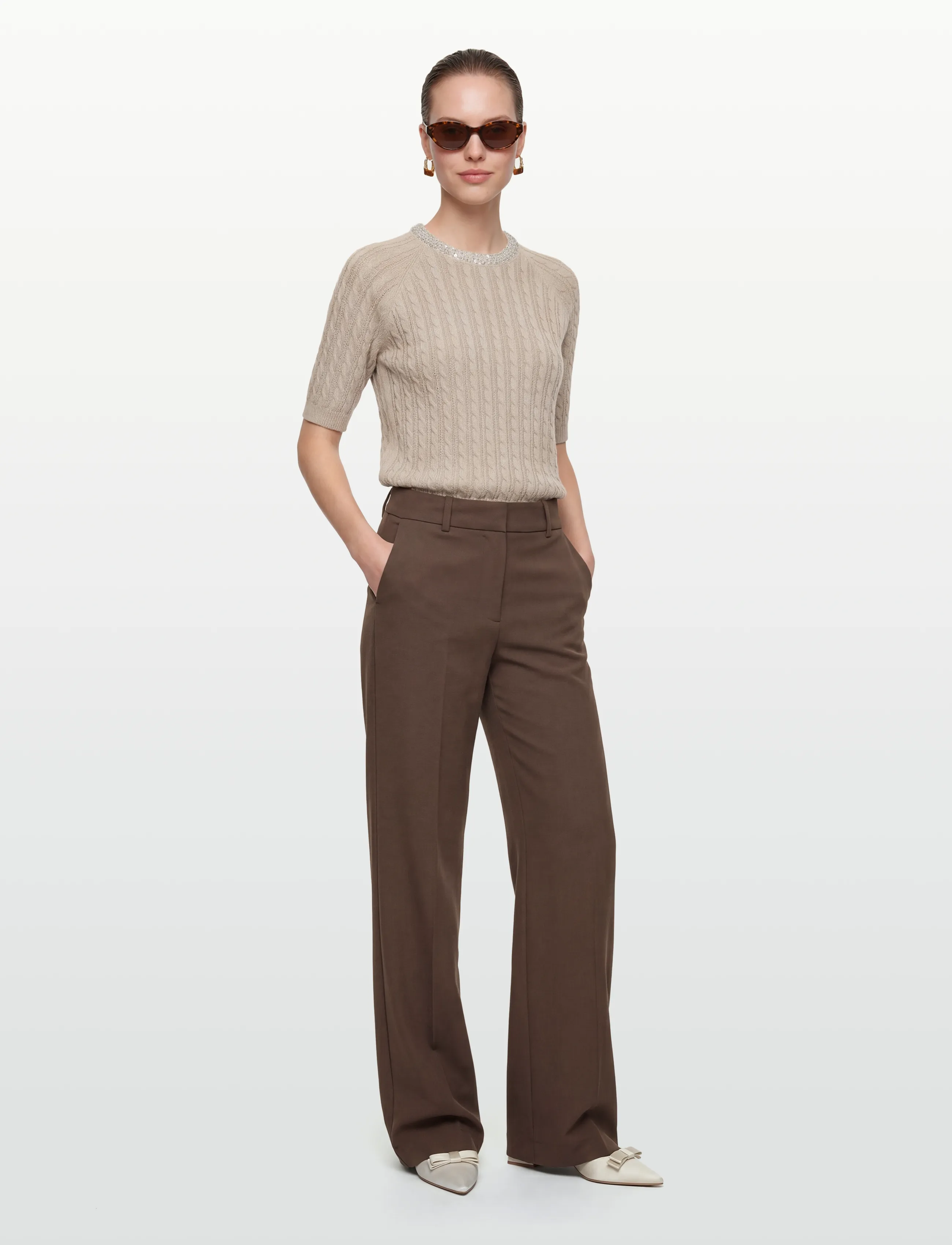 Claire Woman Cwpearline, 42, Knitwear, Beige - Jumpers, Frauen
