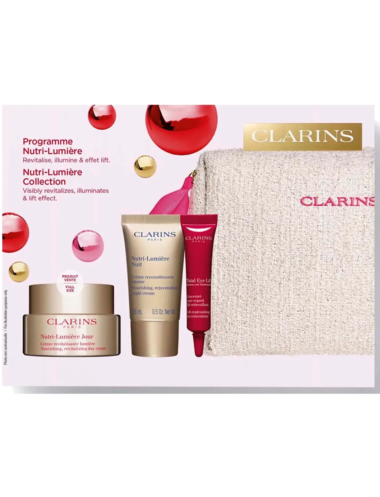 Clarins - Nutri-Lumière NL day 50ml/TEL 7ml/NL night 15ml/DS9 0,9ml 72.9 ml - gåvoset - clear - 2