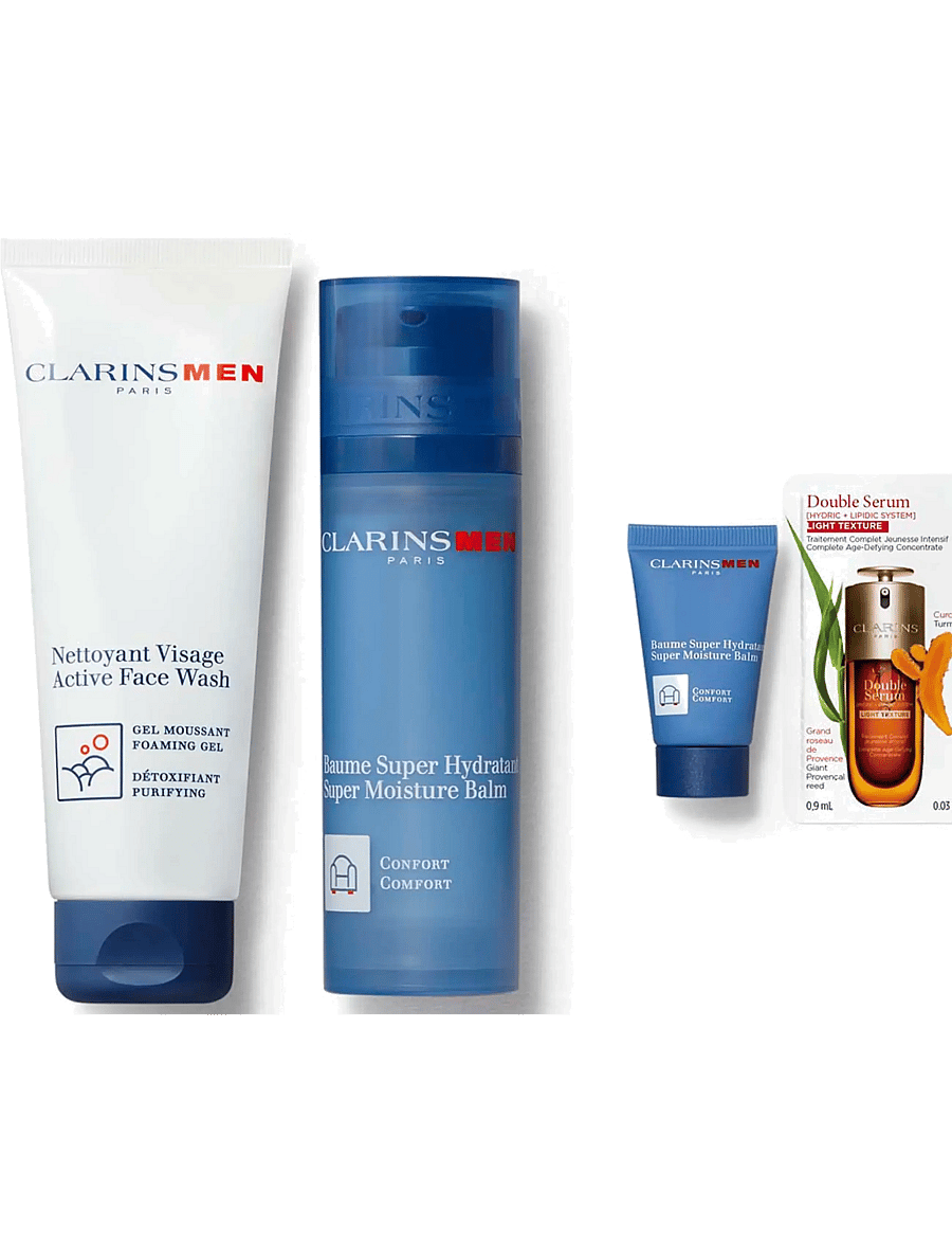 Clarins - Clarinsmen Hydration S.moist balm 50ml/Active FW 125ml/S.moist balm 12ml/DS 9 lig 187.9 ml - miehille - clear - 1