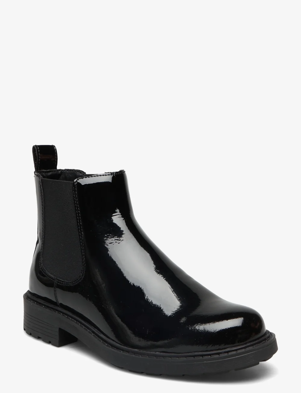 Clarks patent top ankle boots