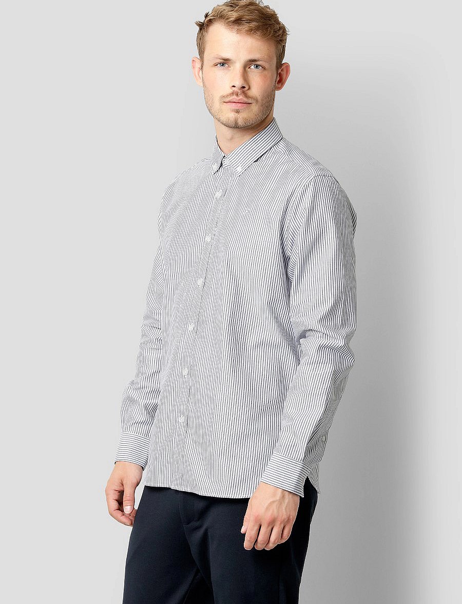 Clean Cut Copenhagen - Oxford Stretch Stripe L/S - oxford skjorter - navy striped - 0