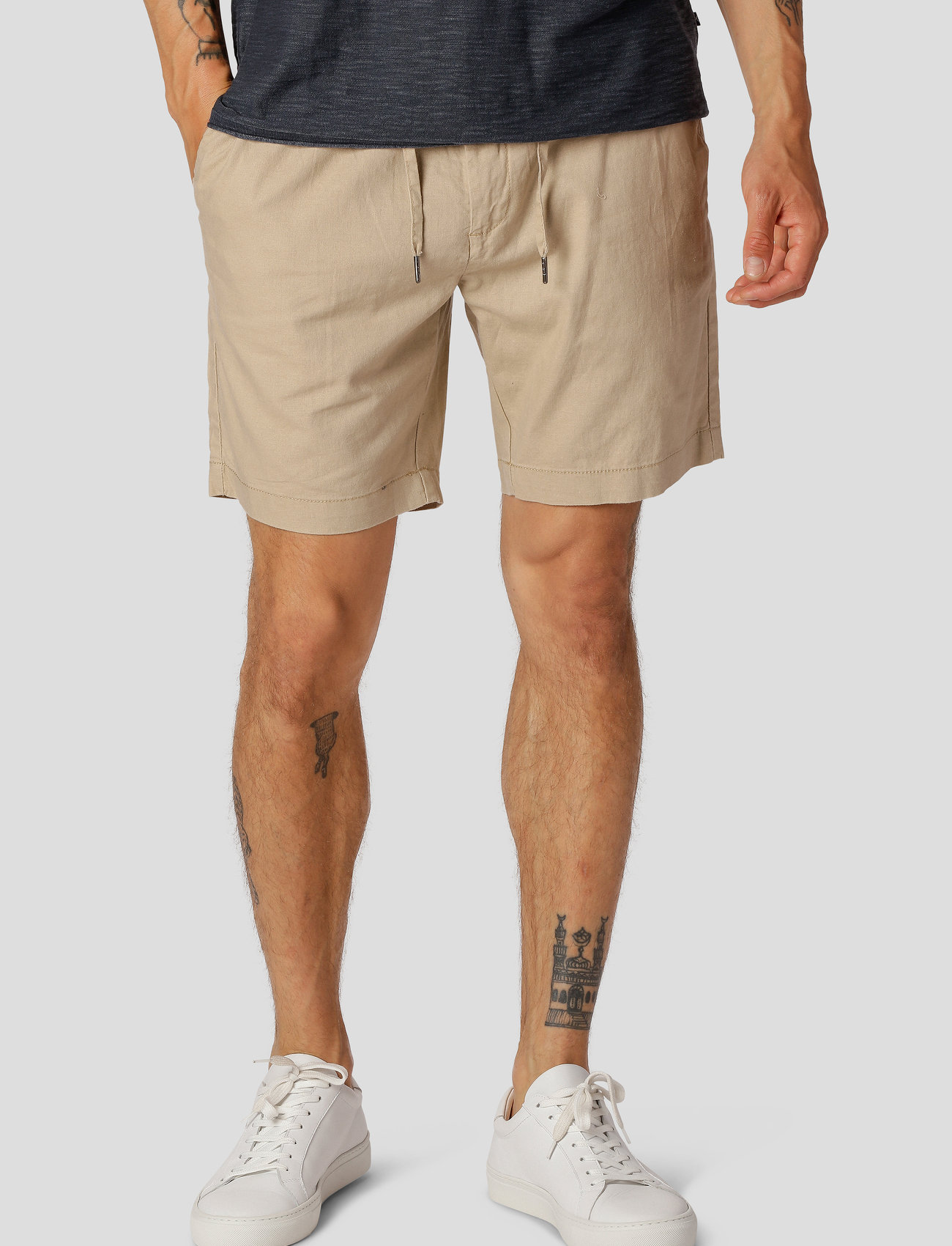 Clean Cut Copenhagen - Barcelona Cotton / Linen Shorts - linnen shorts - khaki - 0