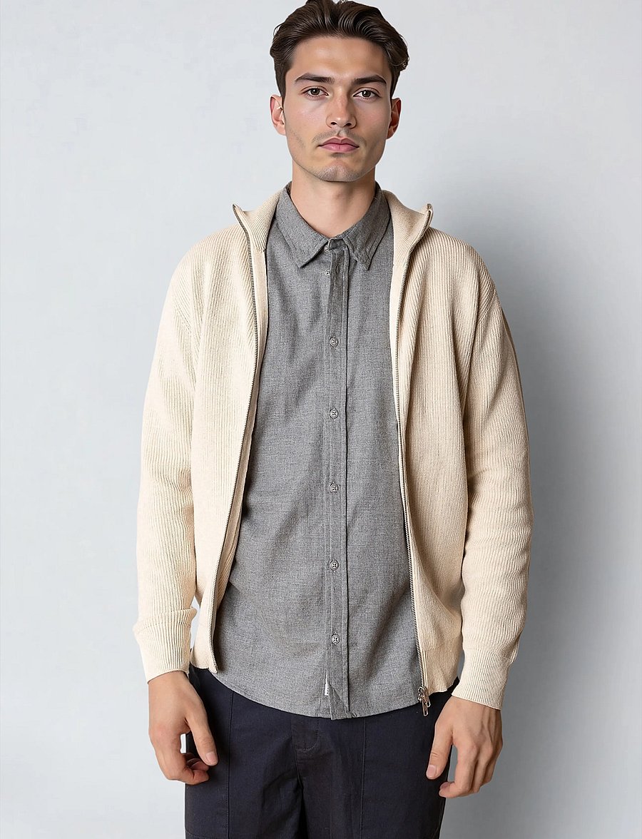 Clean Cut Copenhagen - Mario cardigan - fullzip strik - ecru melange - 0