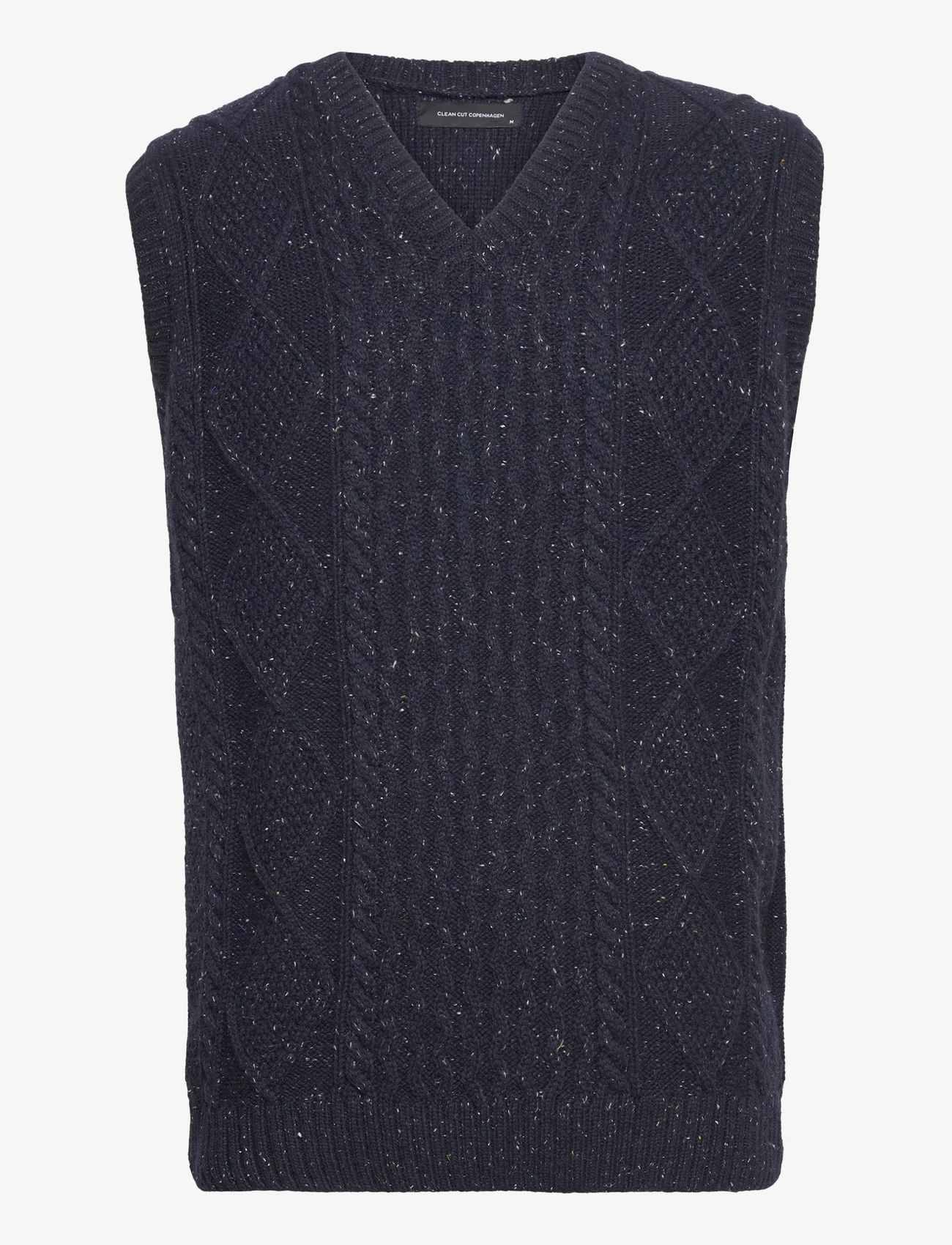 Clean Cut Copenhagen - Roberto V-Neck Knit Vest - knitted vests - navy mix - 0