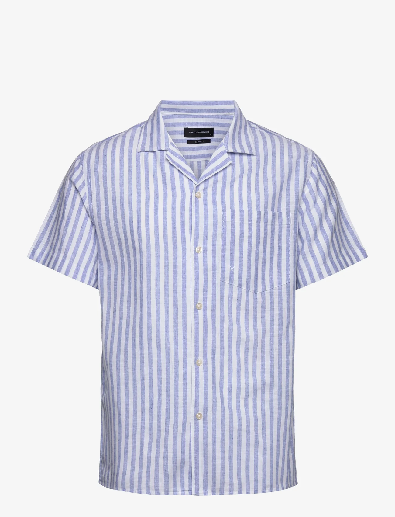 Clean Cut Copenhagen - Giles Bowling Striped Shirt S/S - kurzarmhemden - blue melange / ecru - 0