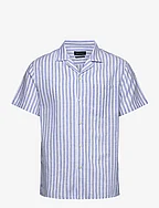 Giles Bowling Striped Shirt S/S - BLUE MELANGE / ECRU