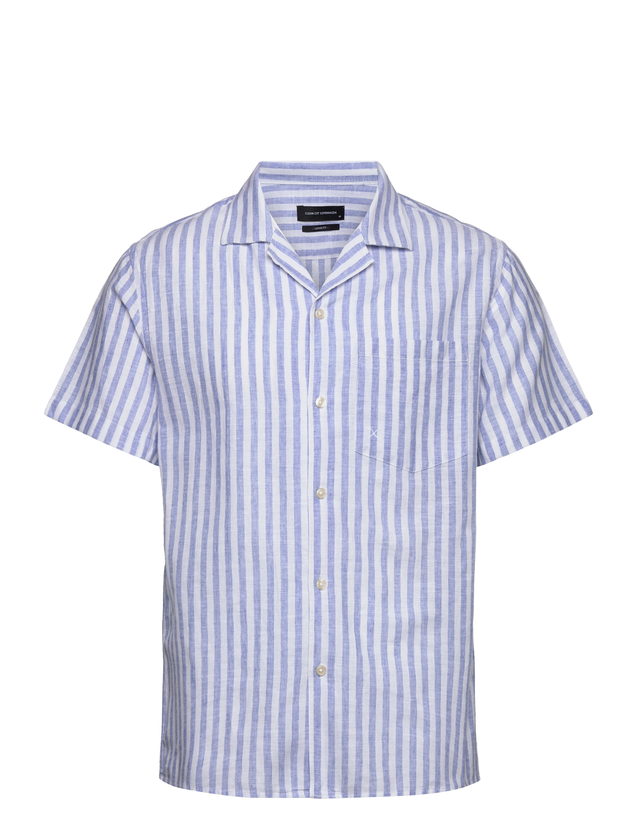 Clean Cut Copenhagen - Giles Bowling Striped Shirt S/S - hørskjorter - blue melange / ecru - 1