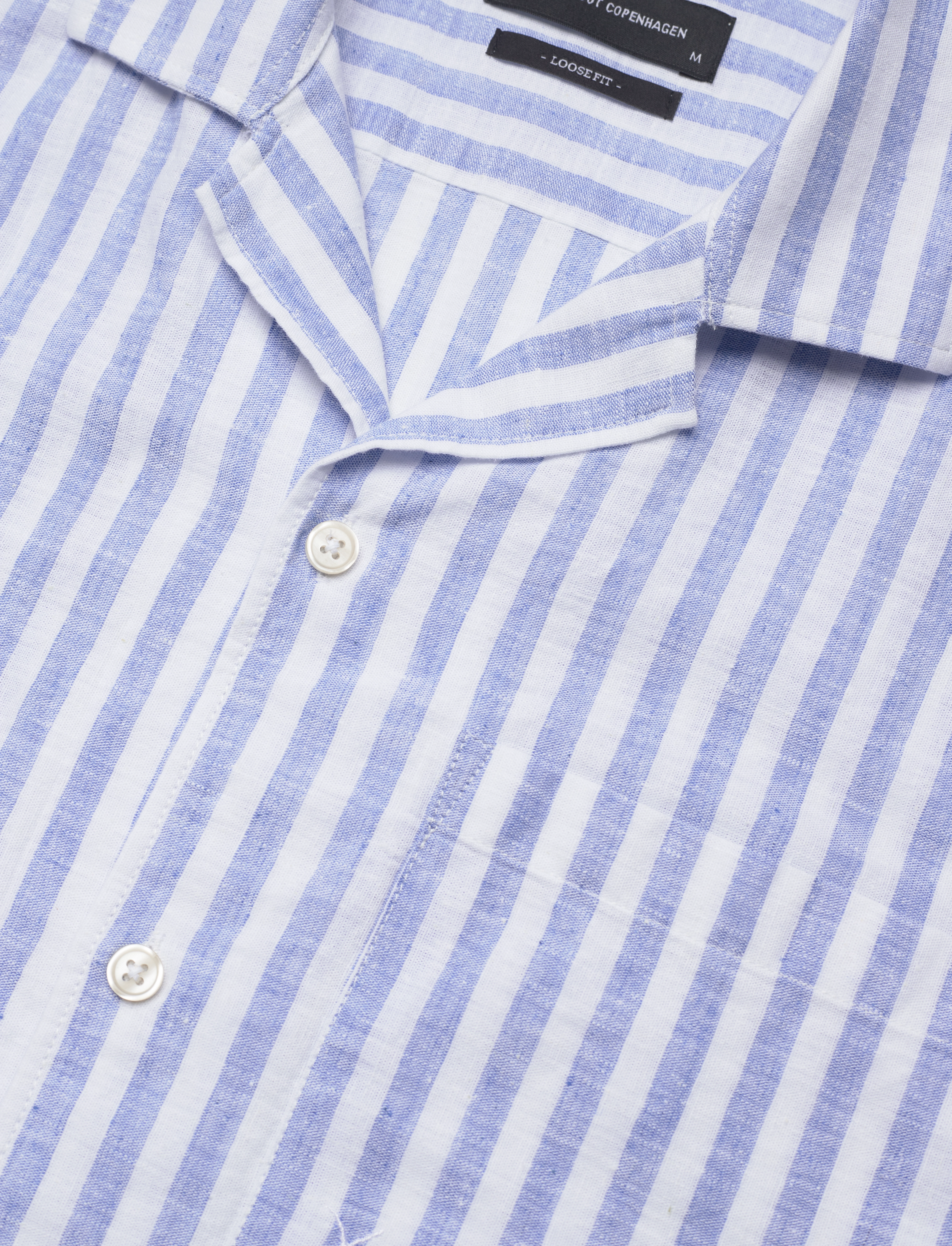 Clean Cut Copenhagen - Giles Bowling Striped Shirt S/S - hørskjorter - blue melange / ecru - 4
