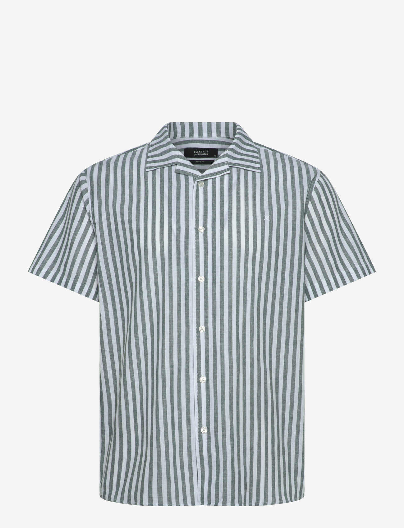 Clean Cut Copenhagen - Giles Bowling Striped Shirt S/S - leinenhemden - dark green/ecru - 0