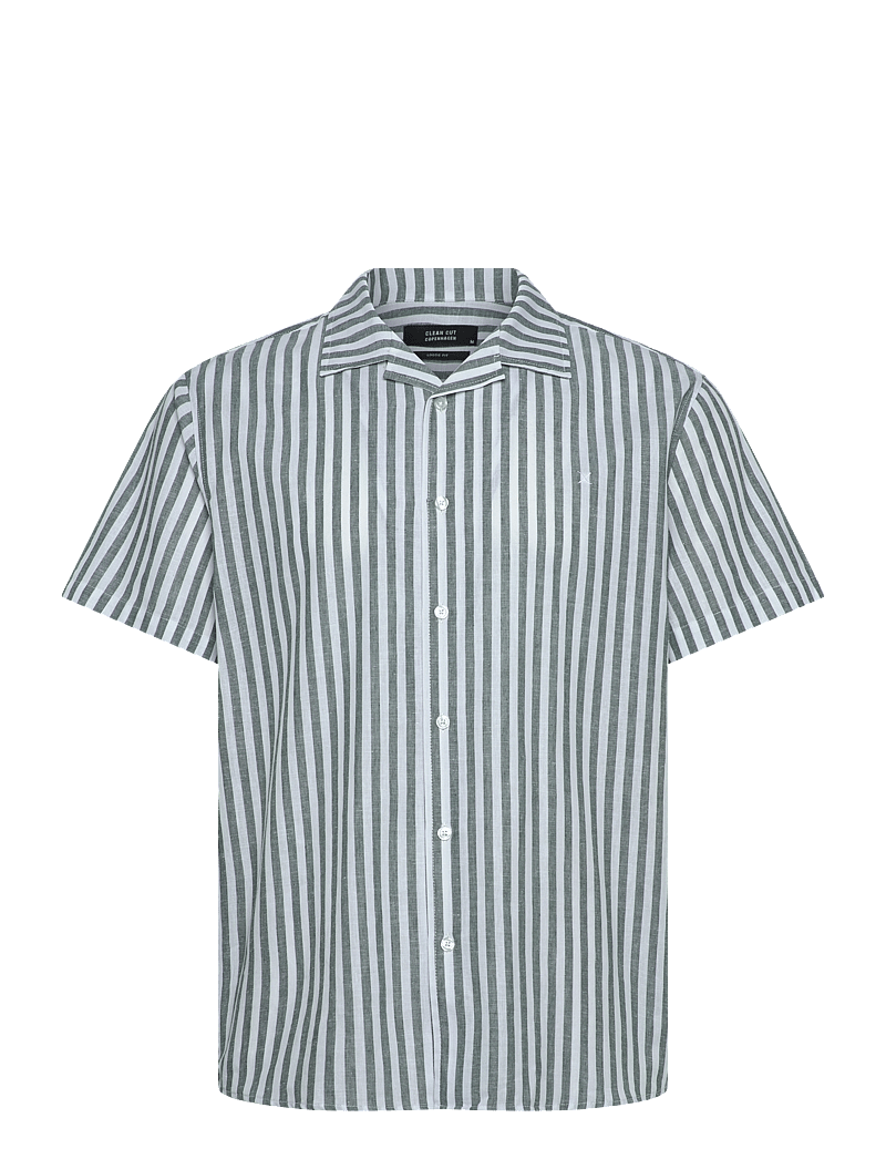 Clean Cut Copenhagen - Giles Bowling Striped Shirt S/S - leinenhemden - dark green/ecru - 0