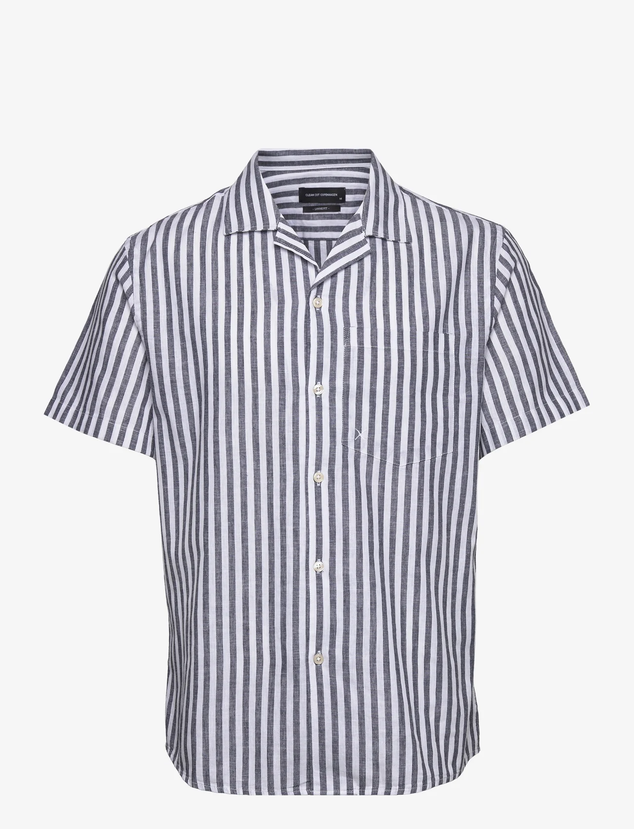 Clean Cut Copenhagen - Giles Bowling Striped Shirt S/S - short-sleeved shirts - navy / ecru - 0