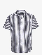 Giles Bowling Striped Shirt S/S - NAVY / ECRU