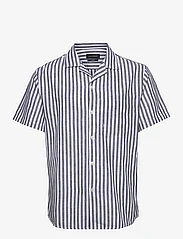 Clean Cut Copenhagen - Giles Bowling Striped Shirt S/S - kortärmade skjortor - navy / ecru - 0