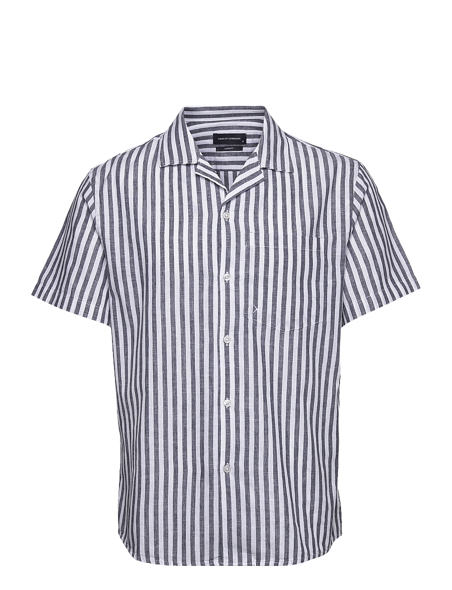 Clean Cut Copenhagen - Giles Bowling Striped Shirt S/S - kurzarmhemden - navy / ecru - 1