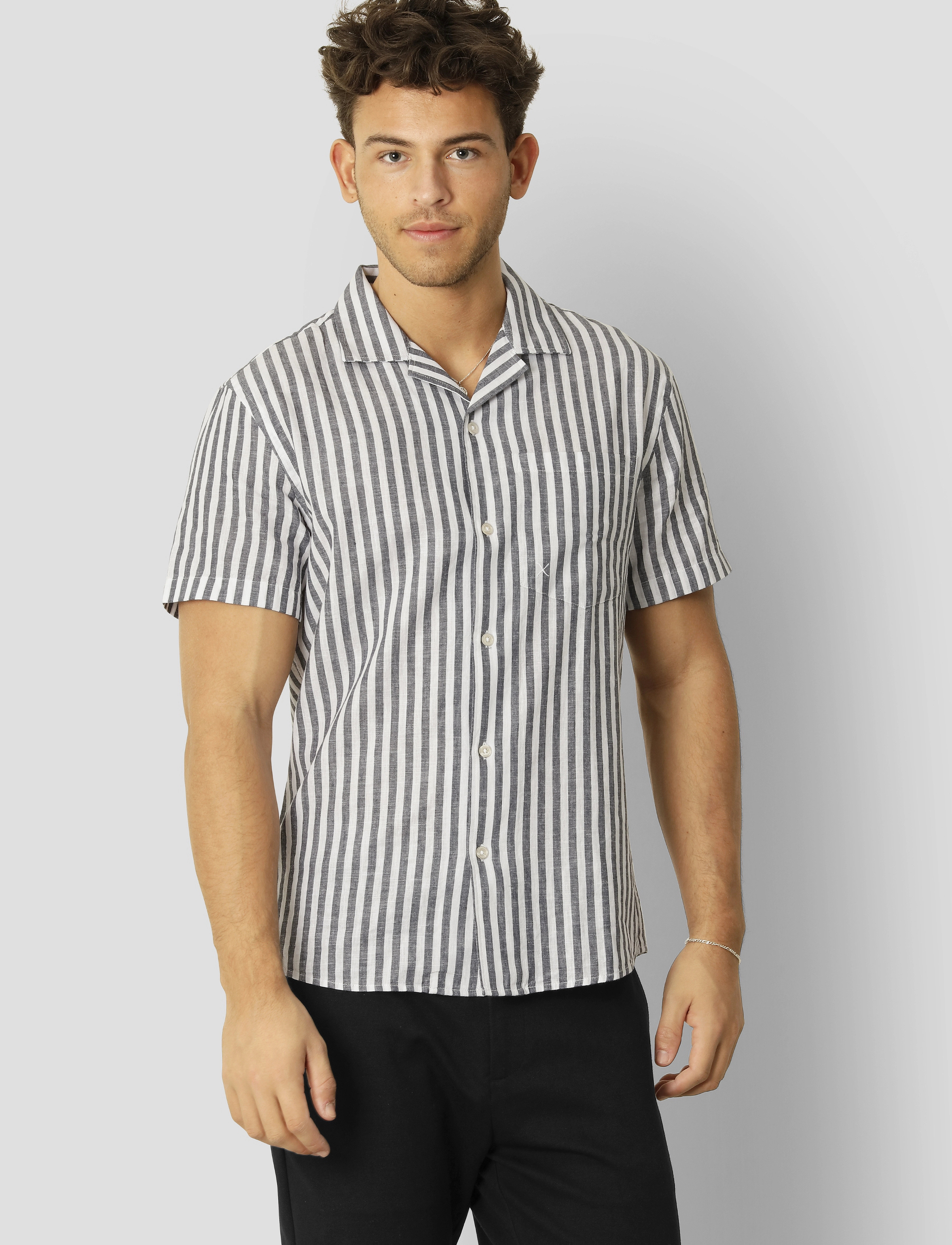 Clean Cut Copenhagen Giles Bowling Striped Shirt S/S, S, Shirts, Marineblau - Short-sleeved, Männerswear
