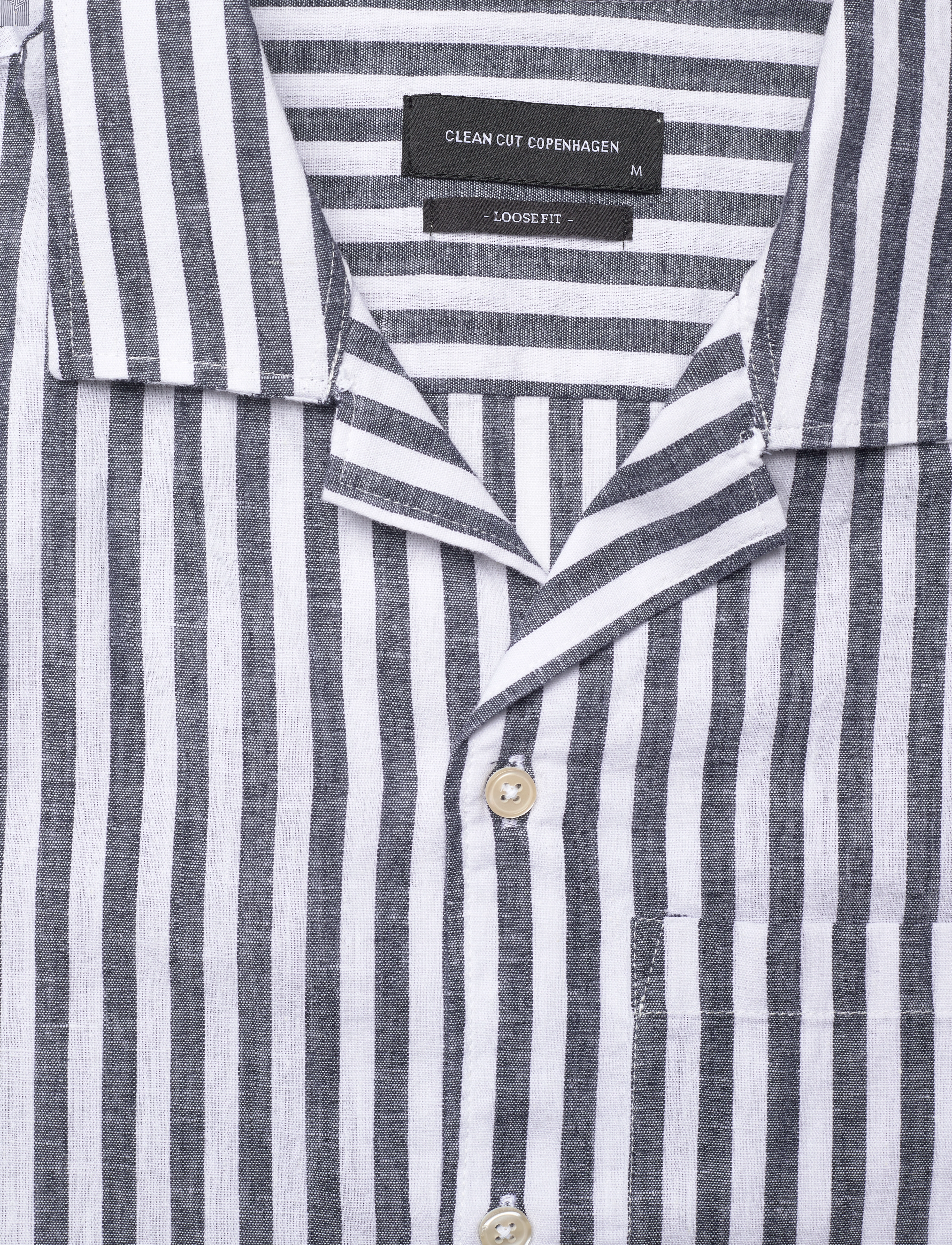 Clean Cut Copenhagen - Giles Bowling Striped Shirt S/S - linneskjortor - navy / ecru - 3