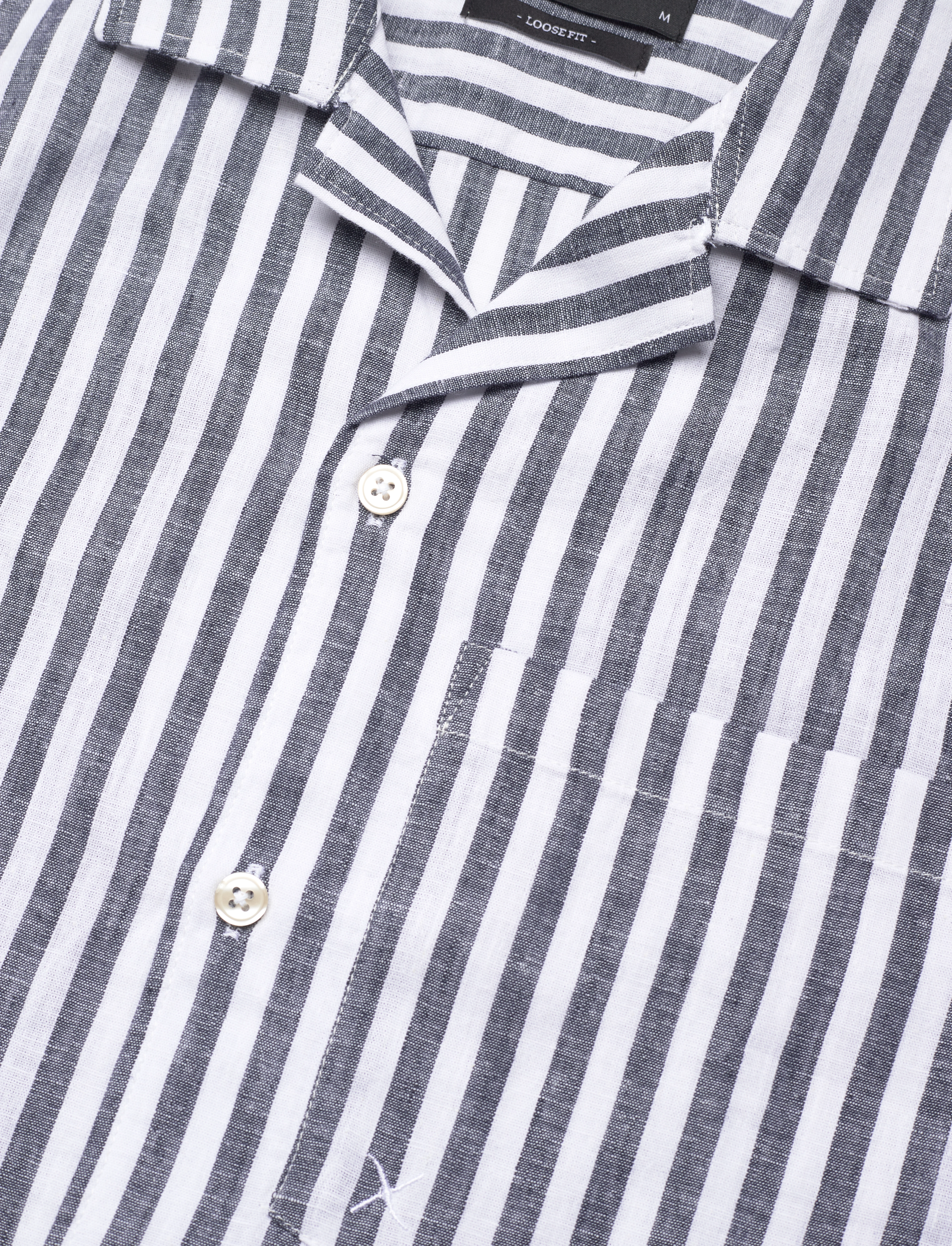 Clean Cut Copenhagen - Giles Bowling Striped Shirt S/S - linneskjortor - navy / ecru - 4
