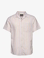 Giles Bowling Striped Shirt S/S - SAND MELANGE / ECRU