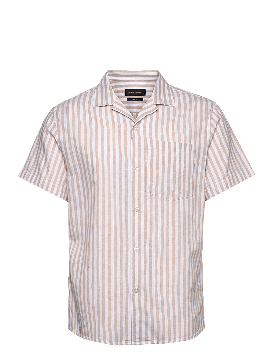 Clean Cut Copenhagen - Giles Bowling Striped Shirt S/S - leinenhemden - sand melange / ecru - 1