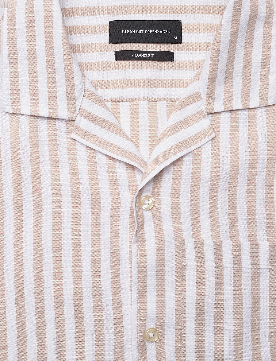 Clean Cut Copenhagen - Giles Bowling Striped Shirt S/S - leinenhemden - sand melange / ecru - 3