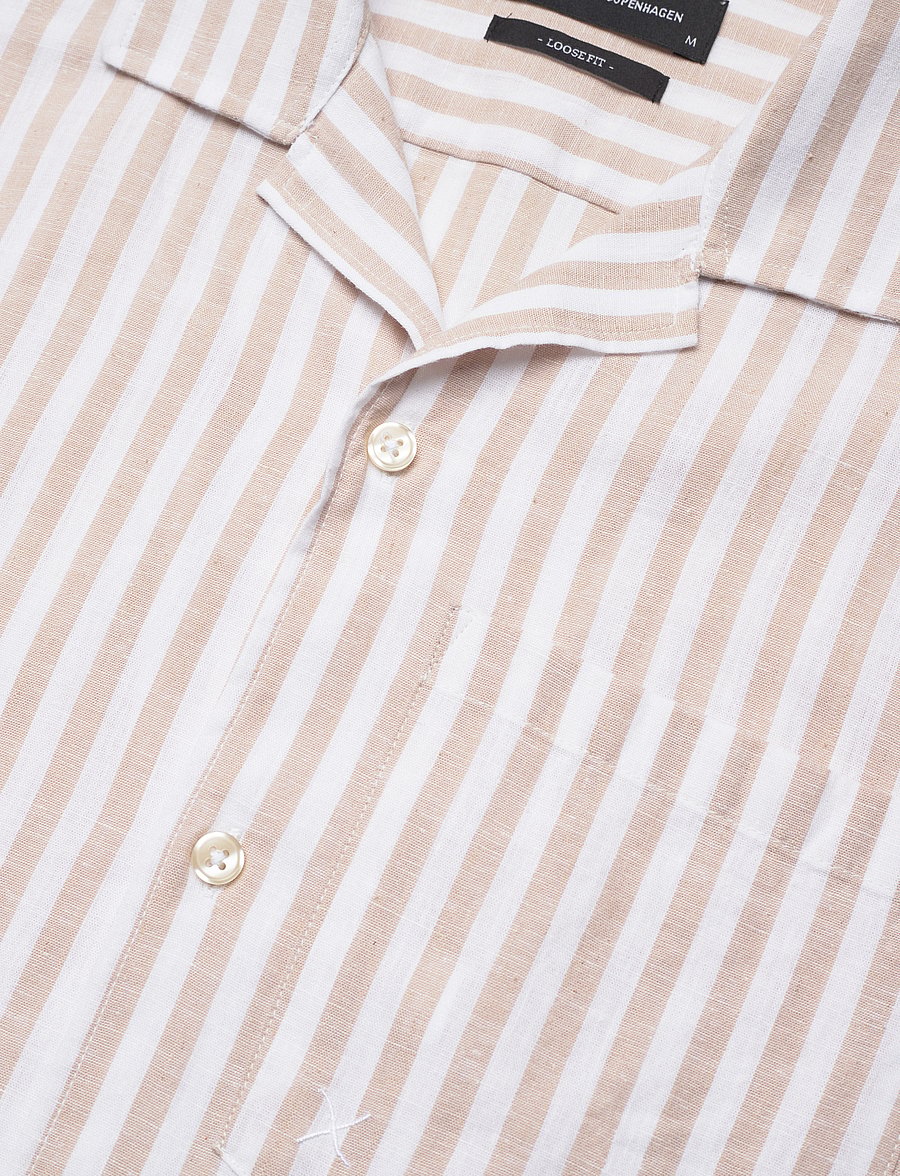 Clean Cut Copenhagen - Giles Bowling Striped Shirt S/S - leinenhemden - sand melange / ecru - 4