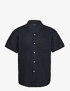 Bowling Cotton Linen Shirt S/S - NAVY