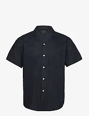 Clean Cut Copenhagen - Bowling Cotton Linen Shirt S/S - basic shirts - navy - 0