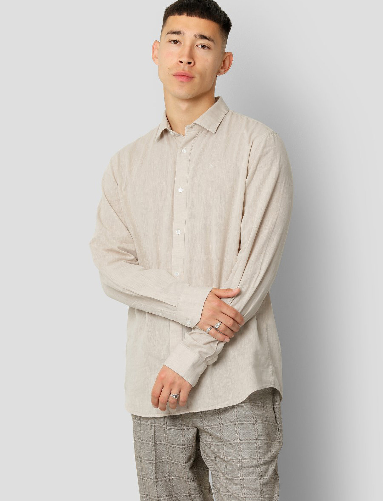 Clean Cut Copenhagen - Jamie Cotton Linen Shirt LS - pellavakauluspaidat - sand melange - 0