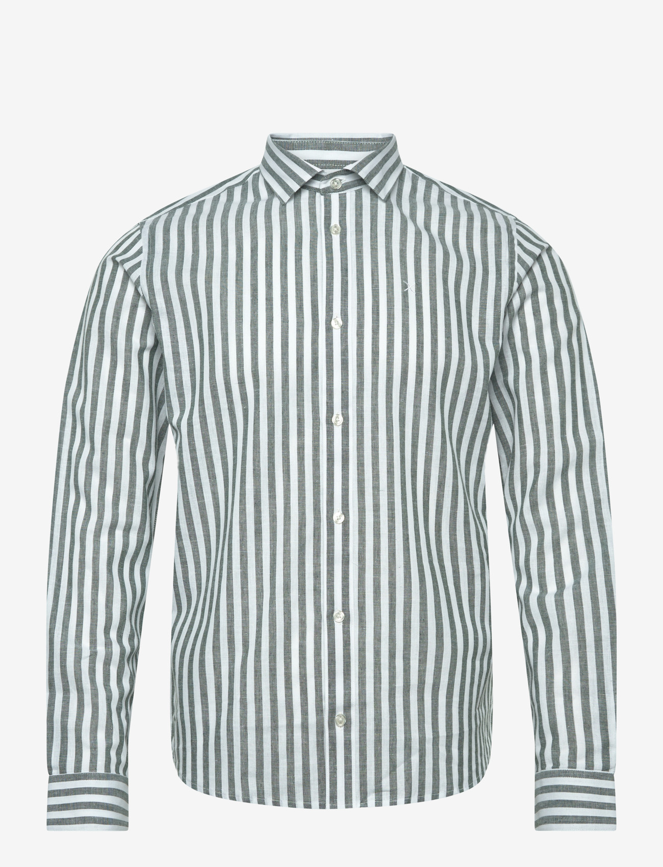 Clean Cut Copenhagen - Jamie cotton/Linen striped shirt - triibulised särgid - dark green/ecru - 0