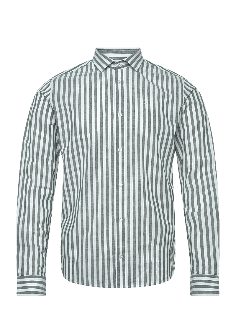 Clean Cut Copenhagen - Jamie cotton/Linen striped shirt - triibulised särgid - dark green/ecru - 0