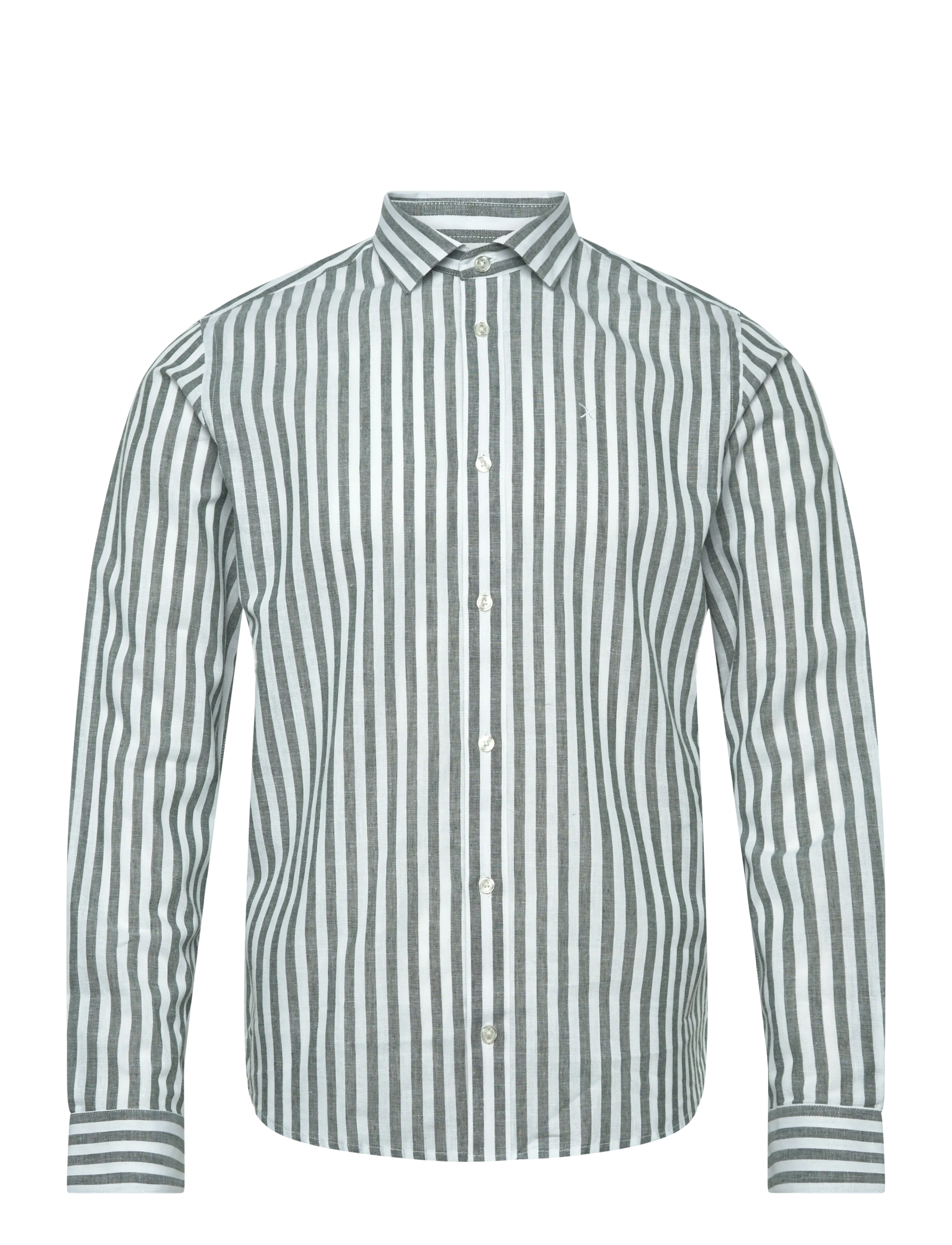 Clean Cut Copenhagen Jamie Cotton Linen Striped Shirt LS - Skjorter - DARK GREEN/ECRU / green