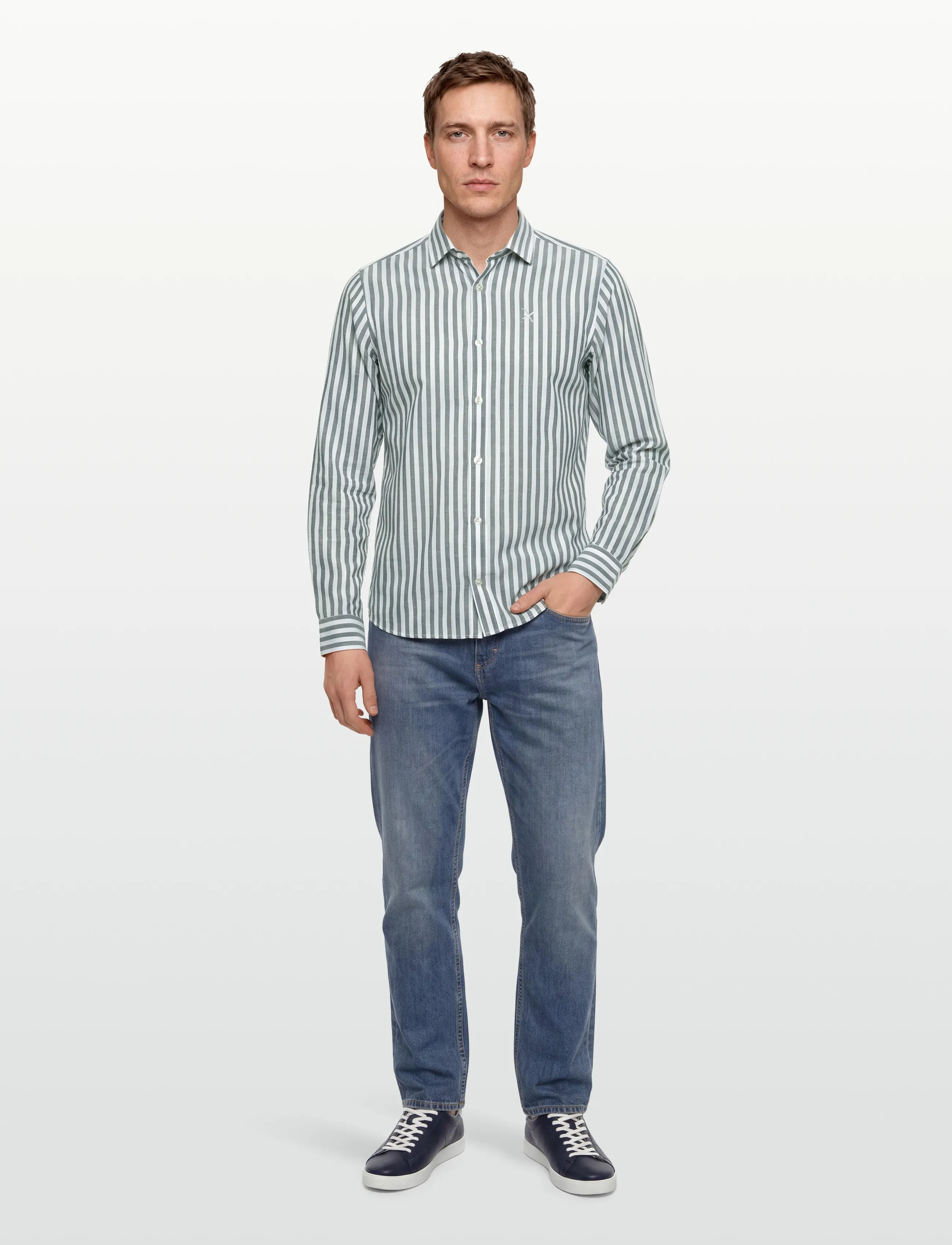 Clean Cut Copenhagen Jamie cotton/Linen striped shirt - Vaata kõiki - DARK GREEN/ECRU / green