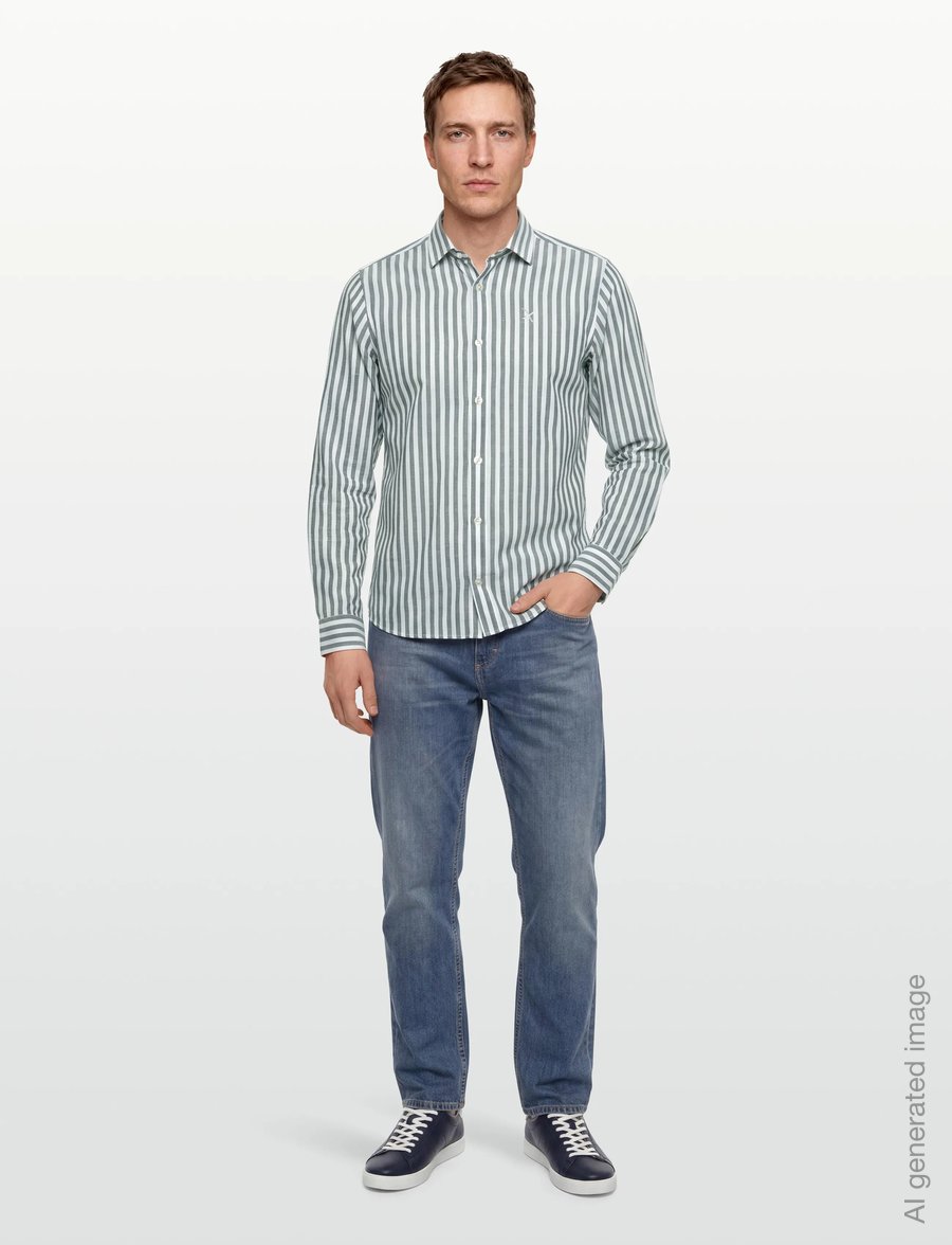 Clean Cut Copenhagen - Jamie cotton/Linen striped shirt - gestreifte hemden - dark green/ecru - 0