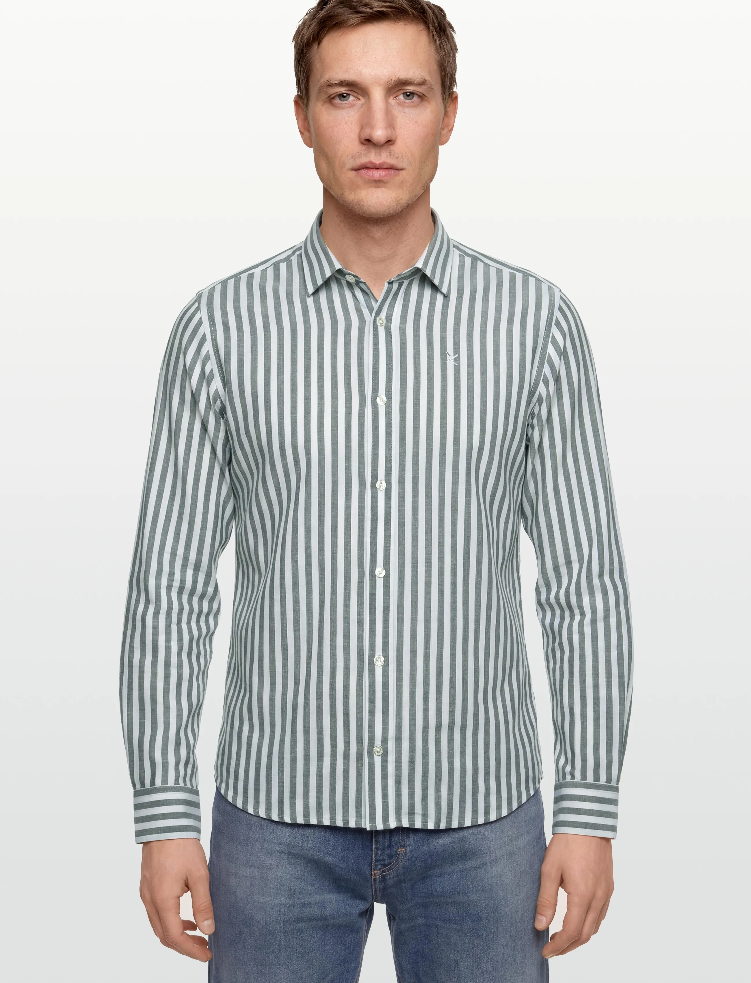 Clean Cut Copenhagen - Jamie cotton/Linen striped shirt - leinenhemden - dark green/ecru - 3