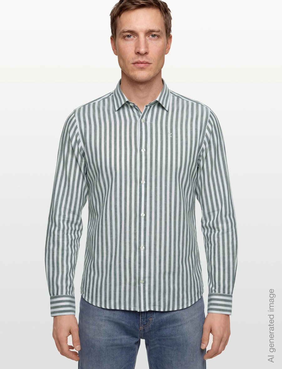 Clean Cut Copenhagen - Jamie cotton/Linen striped shirt - gestreifte hemden - dark green/ecru - 3